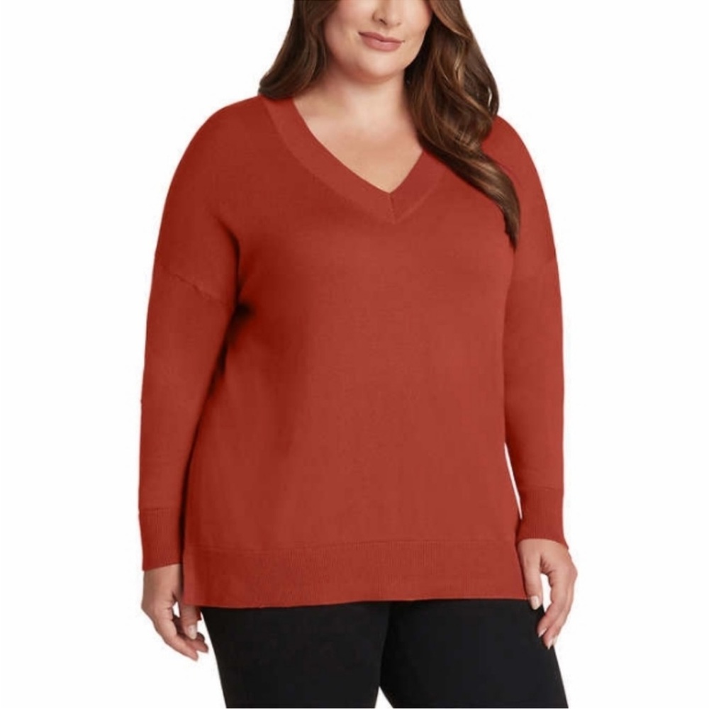 Matty M Women's V-Neck Sweater - Rust/ Size X-Large